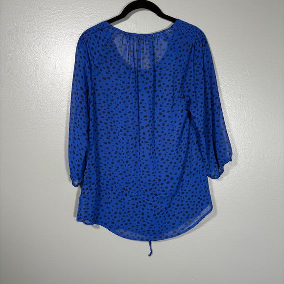 The Limited Women's Blue Polka Dot Semi-Sheer Peasant Top - Small - Drawstring - Picture 6 of 6